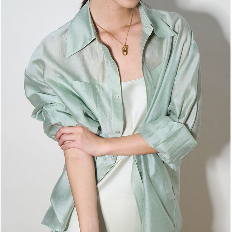 Tencel Sun Protection Cardigan Shirt For Women Outer Tops
