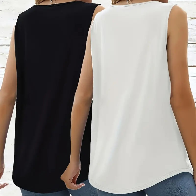 2 Pack Summer Tank Tops For Women Loose Fit Pleated Square Neck Sleeveless Tops