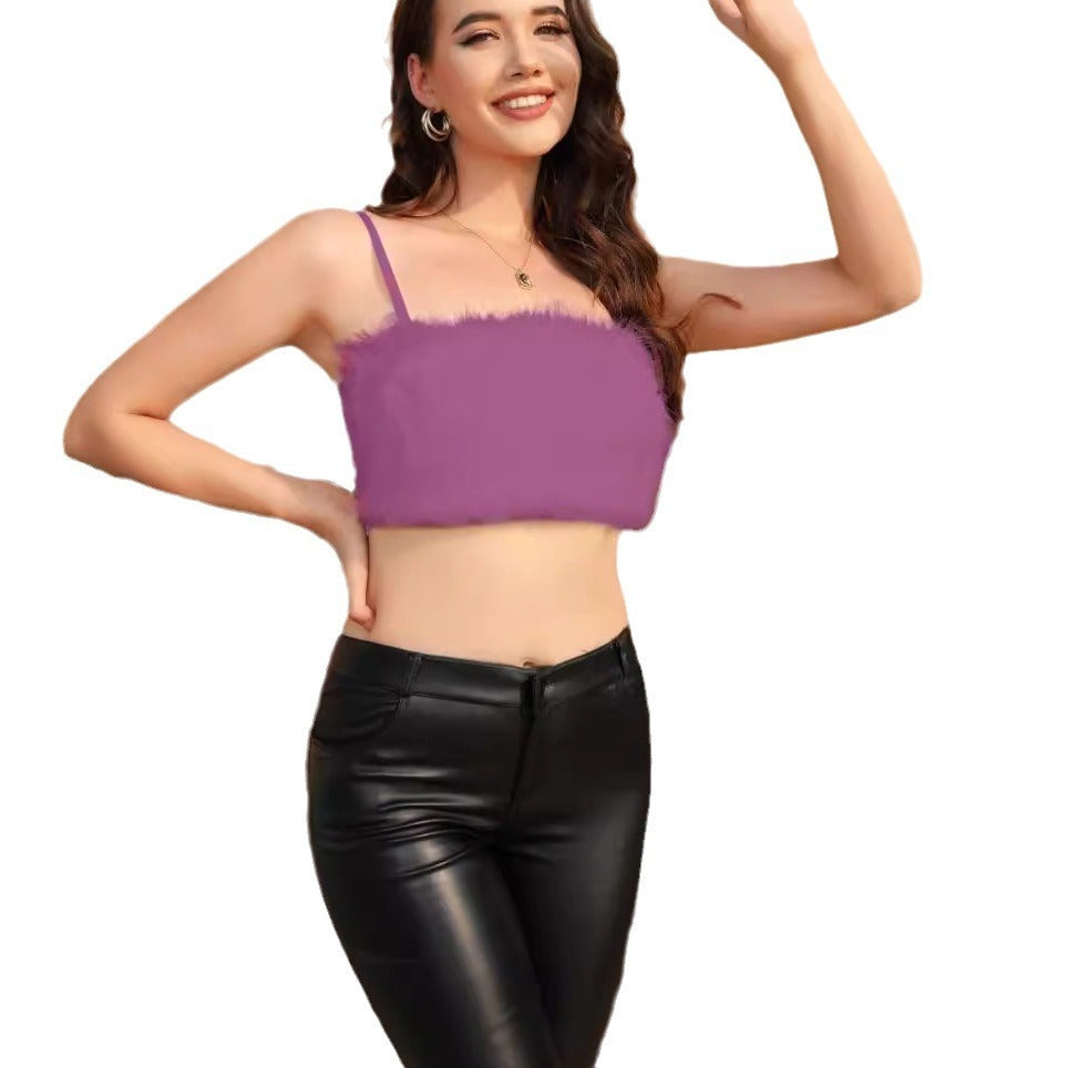 Hot Girl Tube Top Short Vest Solid Color Plush Top